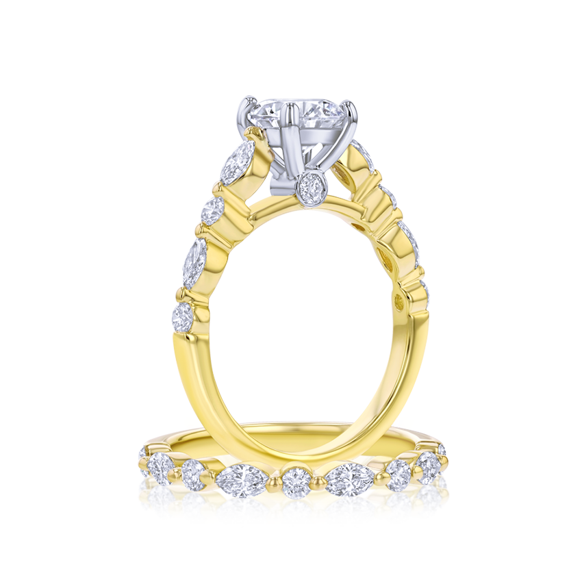 Marquise Band Round Engagement Ring - Marvels Co.