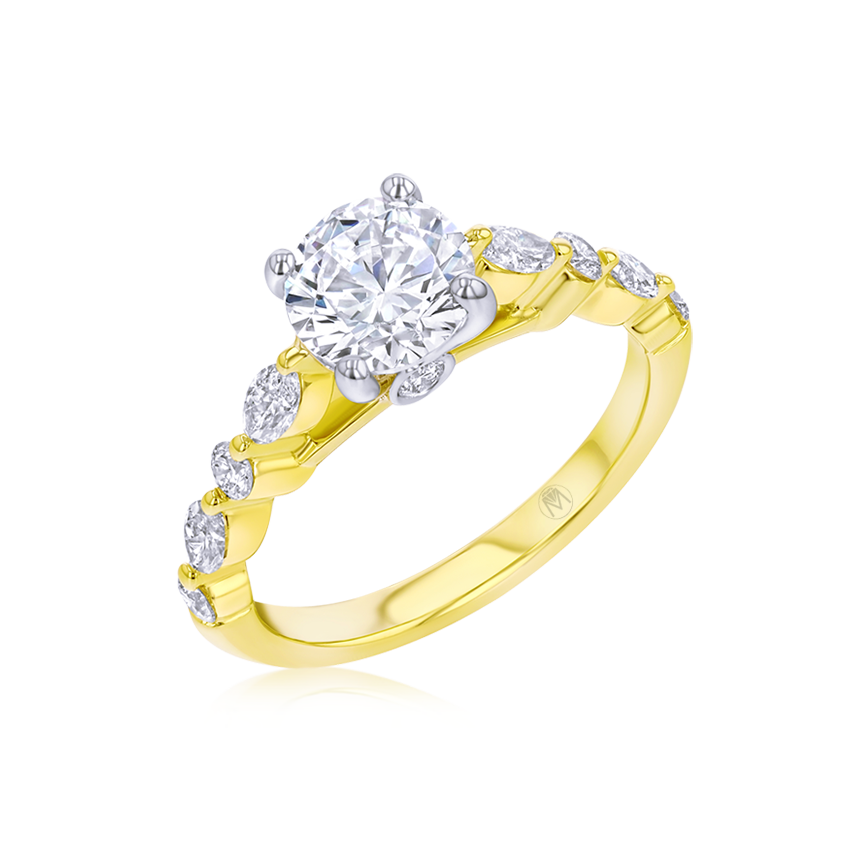 Marquise Band Round Engagement Ring - Marvels Co.