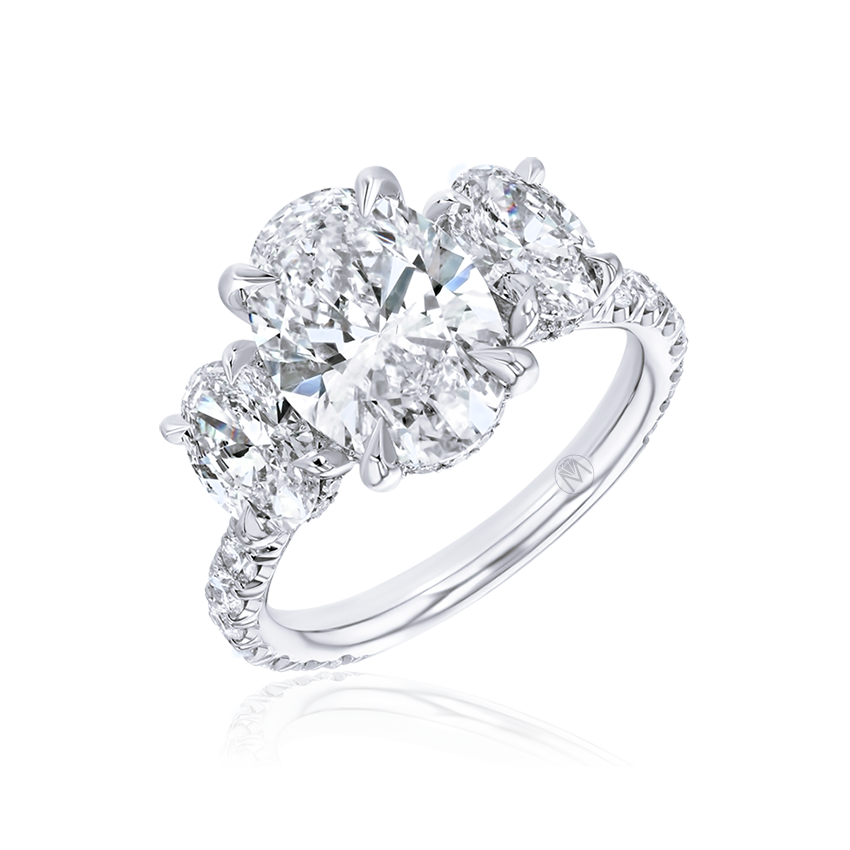 Oval 3 Stone Ring with Diamond Band - Marvels Co.
