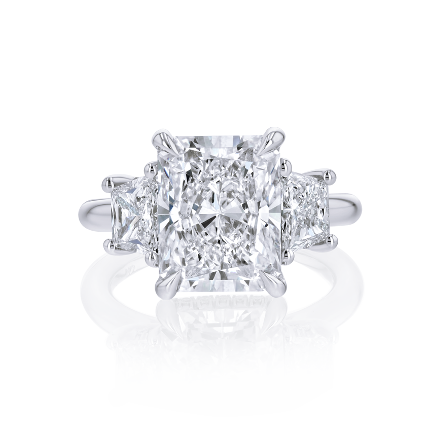 Radiant Cut Diamond Ring with Trapezoid Side Stones - Marvels Co.