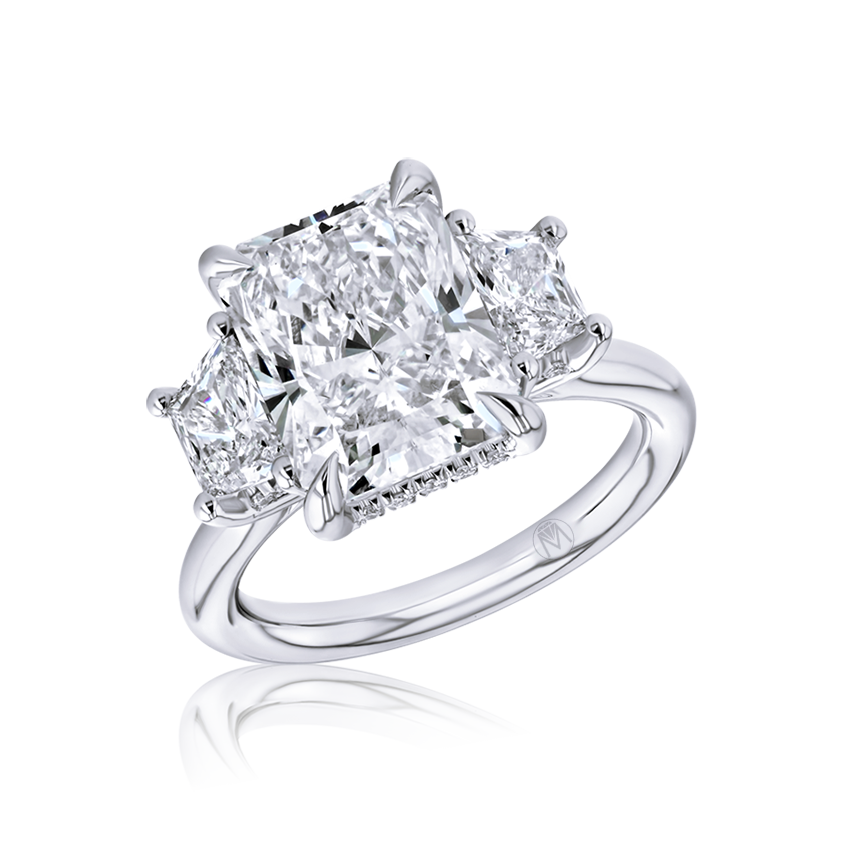 Radiant Cut Diamond Ring with Trapezoid Side Stones - Marvels Co.