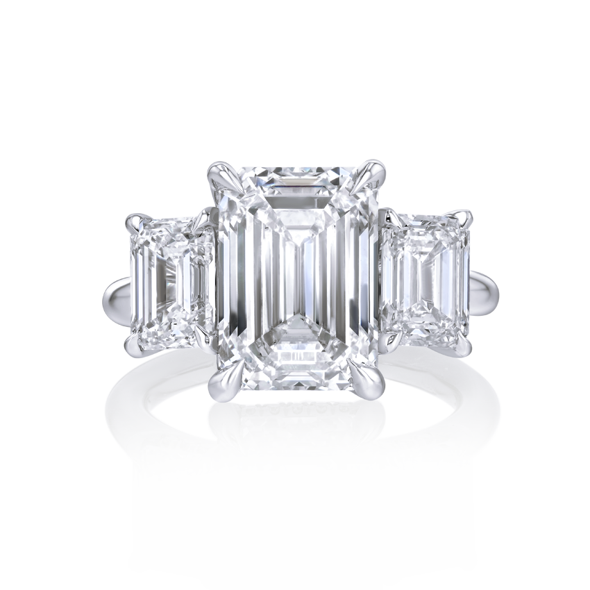 Three Stone Emerald Cut Ring with Hidden Halos Engagement Rings Marvels   