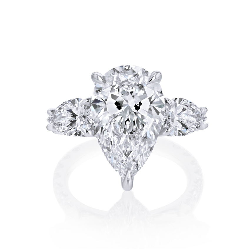 Pear Shaped 3-Stone Ring with Diamond Band - Marvels Co.