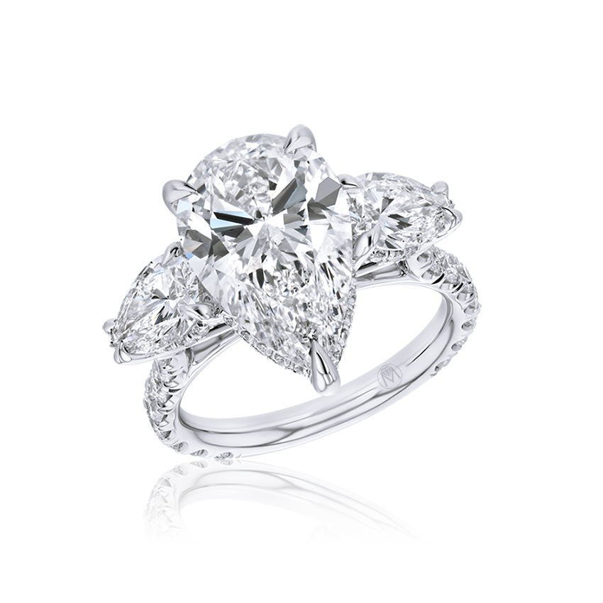 Pear Shaped 3-Stone Ring with Diamond Band - Marvels Co.