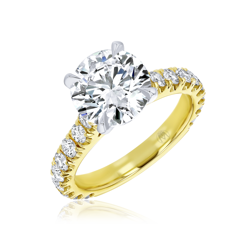 Cathedral Diamond Band Round Engagement Ring - Marvels Co.