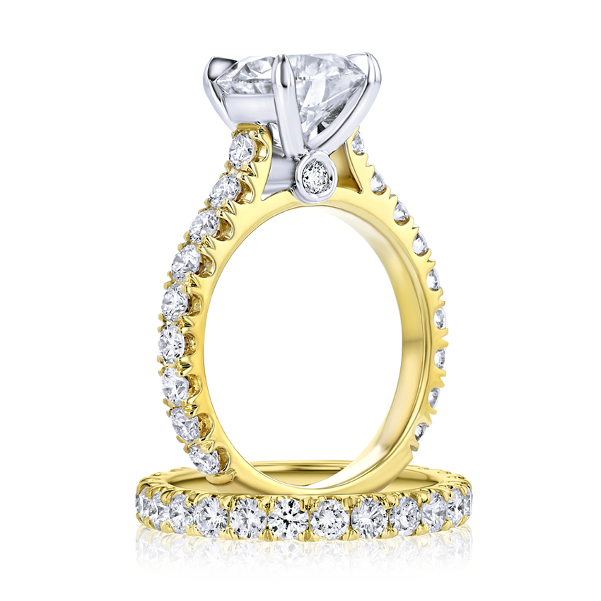 Cathedral Diamond Band Round Engagement Ring - Marvels Co.