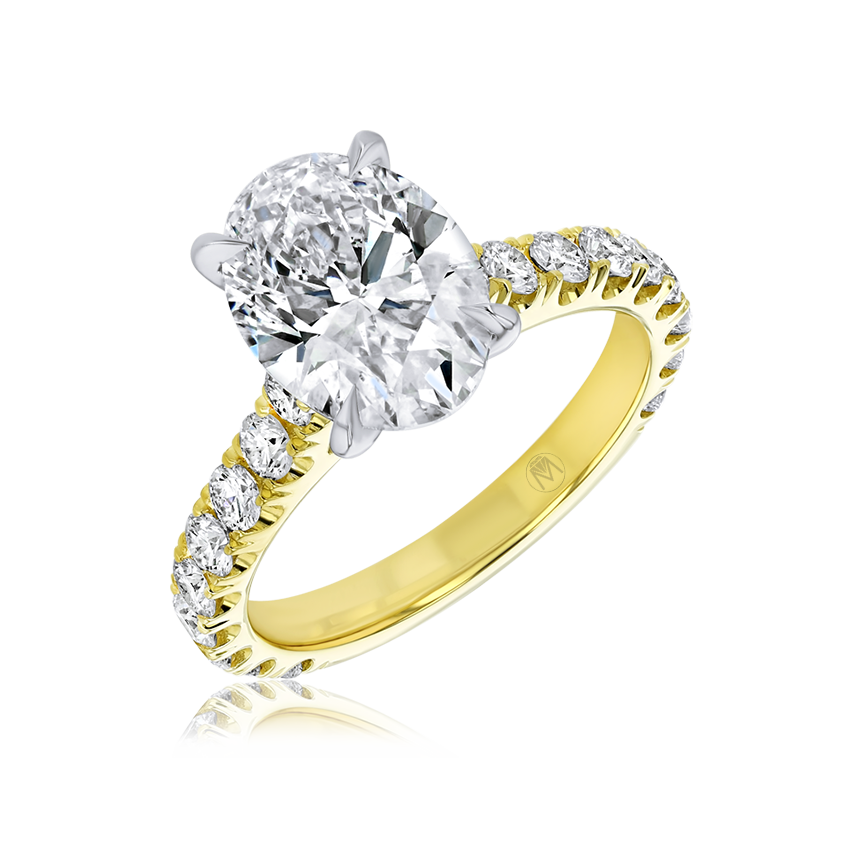 Cathedral Diamond Band Oval Engagement Ring - Marvels Co.