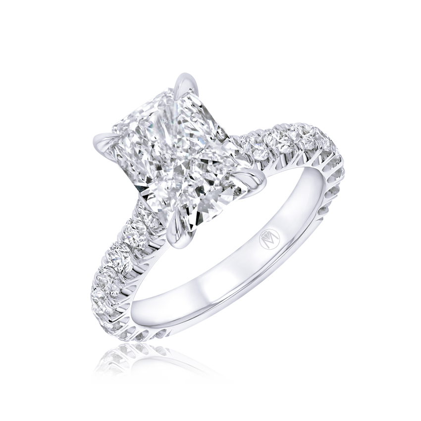 Diamond Band Radiant Cut Engagement Ring - Marvels Co.