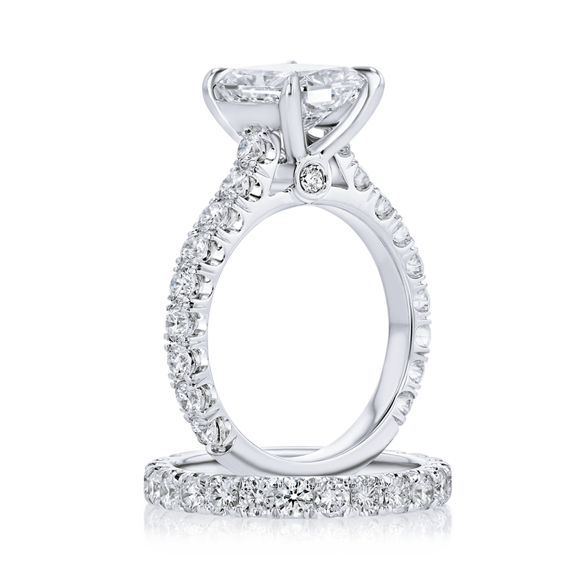 Diamond Band Radiant Cut Engagement Ring - Marvels Co.