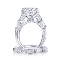 Emerald-Cut Band Round Engagement Ring - Marvels Co.