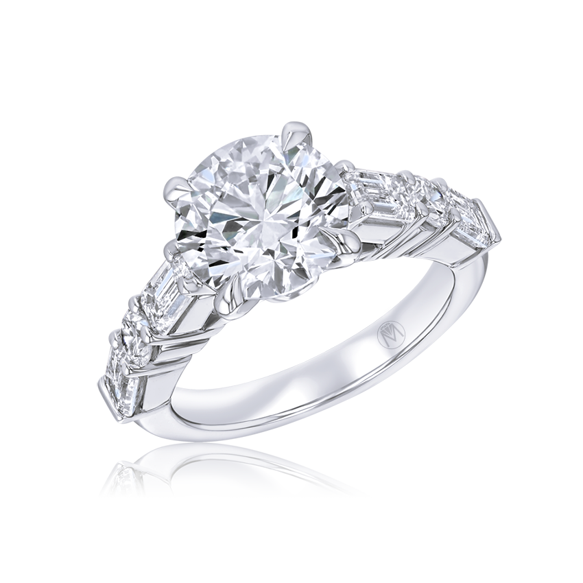 Round & Emerald-Cut Band Engagement Ring - Marvels Co.