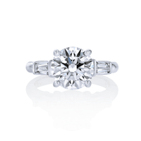 Round Diamond Ring with Single Baguette Sides - Marvels Co.