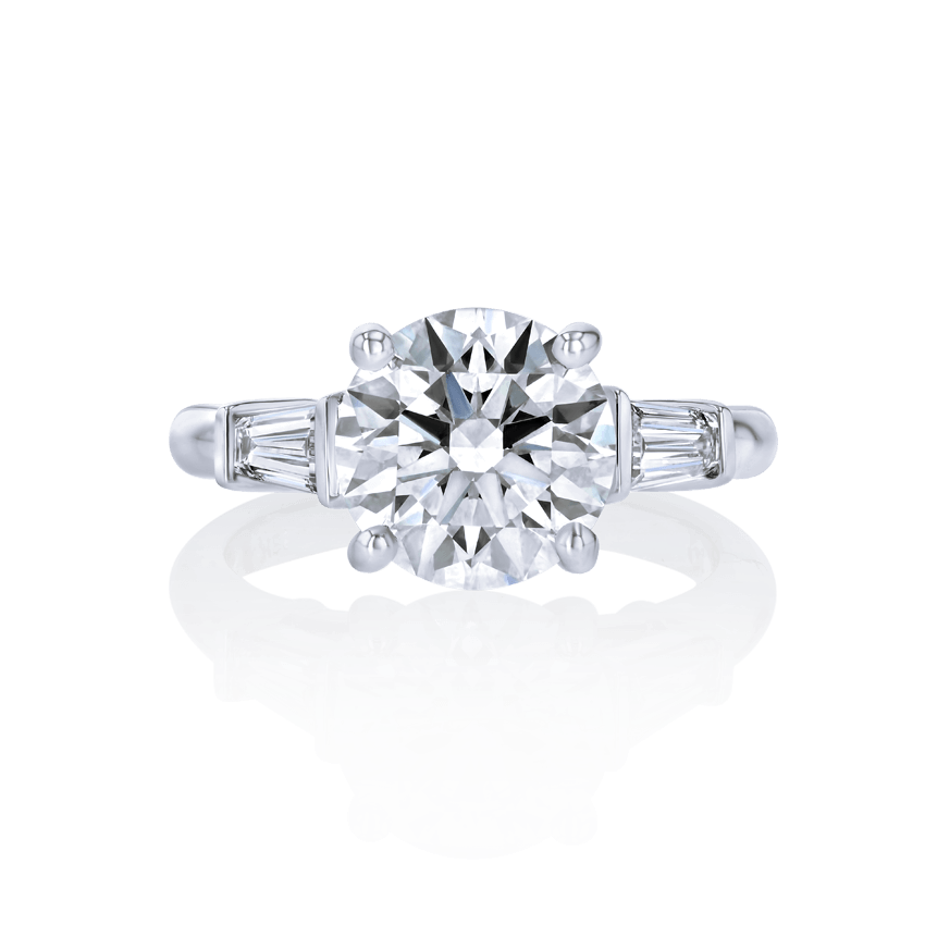 Round Diamond Ring with Single Baguette Sides - Marvels Co.