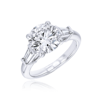 Round Diamond Ring with Single Baguette Sides - Marvels Co.