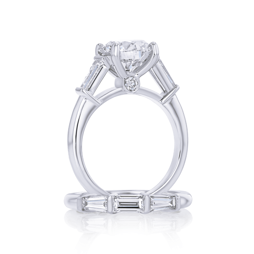 Round Diamond Ring with Single Baguette Sides - Marvels Co.