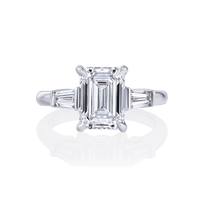 Emerald Cut Diamond Ring with Single Baguette Sides - Marvels Co.