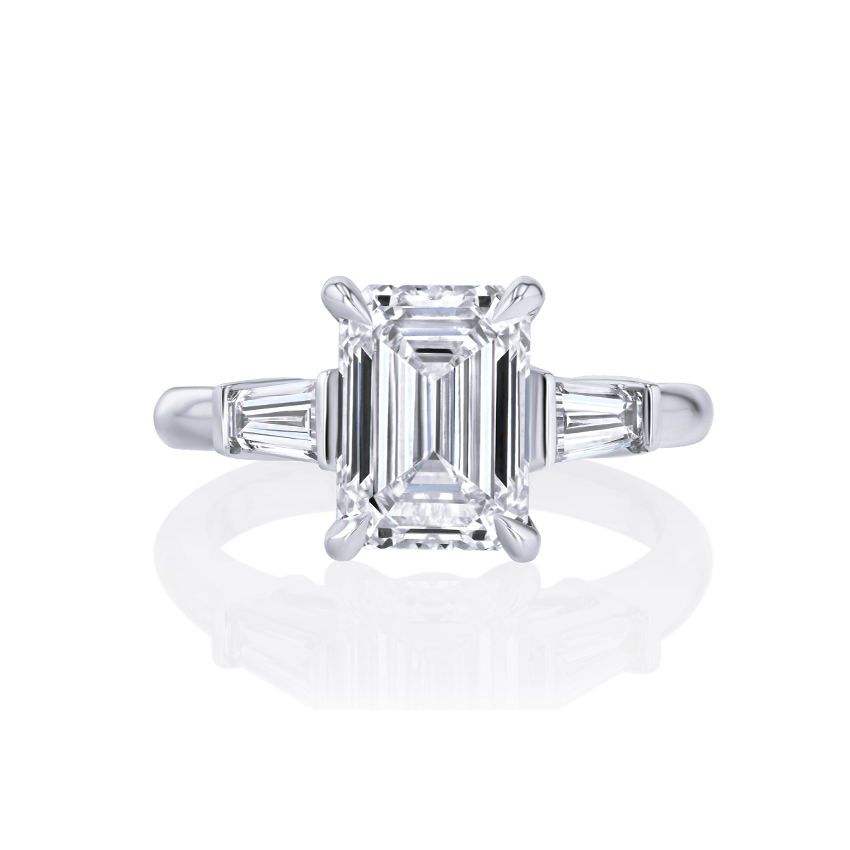 Emerald Cut Diamond Ring with Single Baguette Sides - Marvels Co.