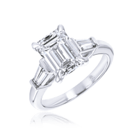 Emerald Cut Diamond Ring with Single Baguette Sides - Marvels Co.