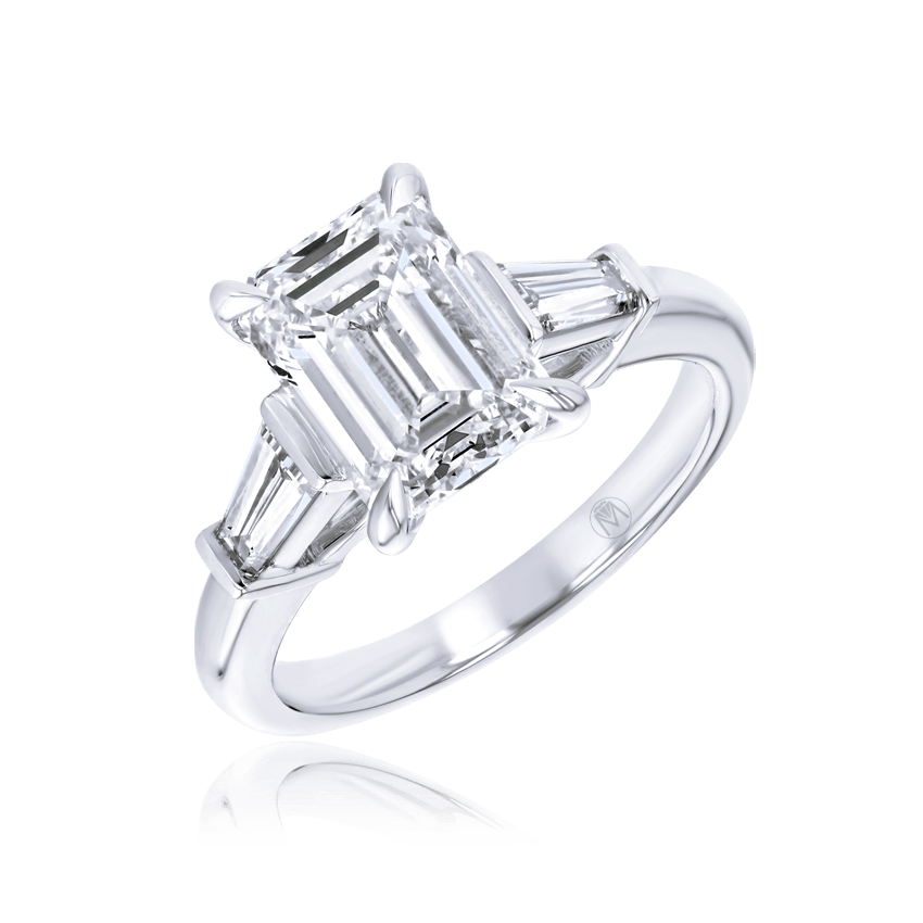 Emerald Cut Diamond Ring with Single Baguette Sides - Marvels Co.