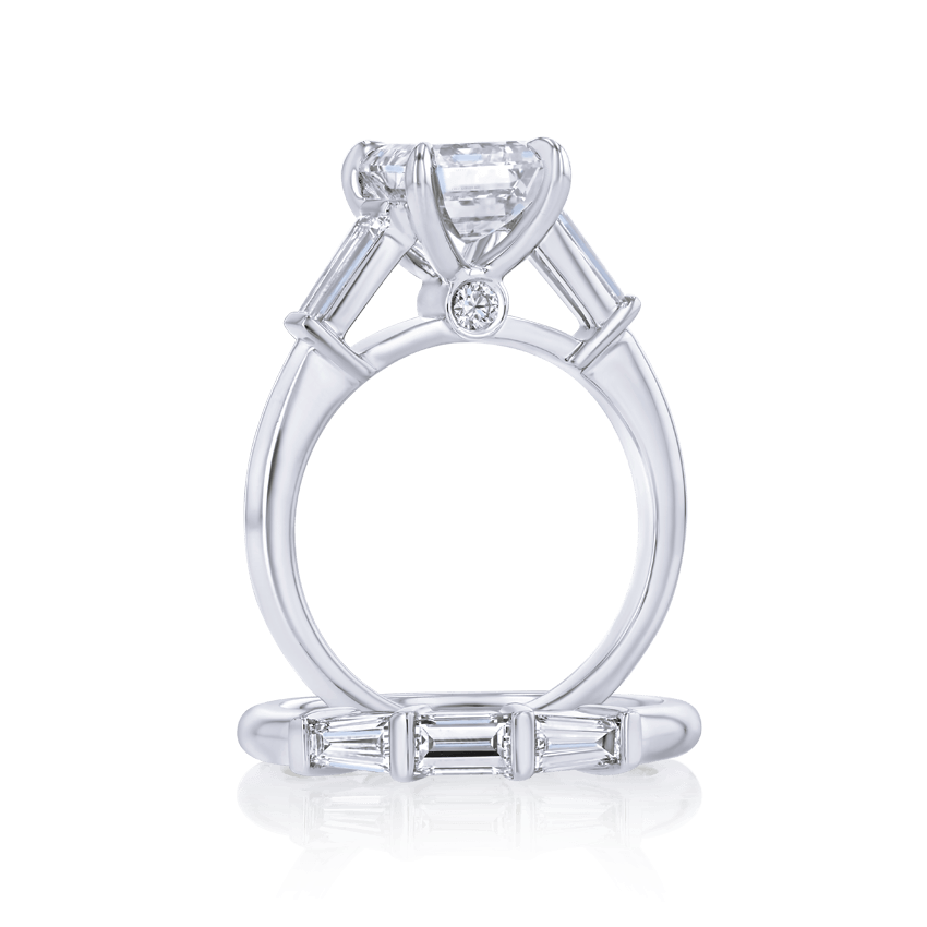 Emerald Cut Diamond Ring with Single Baguette Sides - Marvels Co.