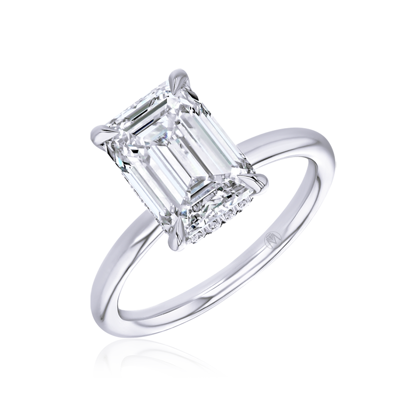 Hidden-Halo Emerald Cut Engagement Ring - Marvels Co.