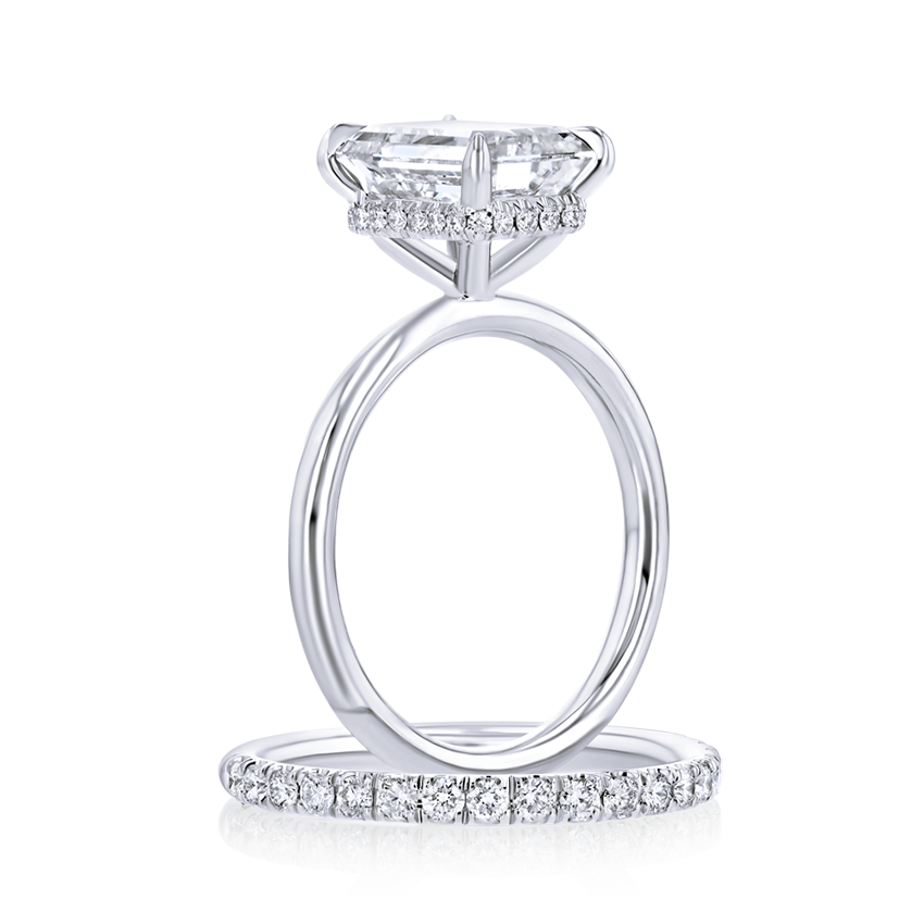 Hidden-Halo Emerald Cut Engagement Ring - Marvels Co.