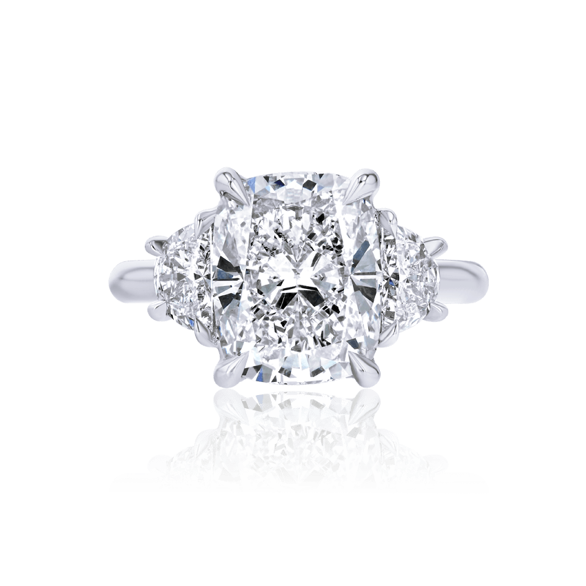 Cushion Cut Diamond Ring with Half Moon Sides - Marvels Co.