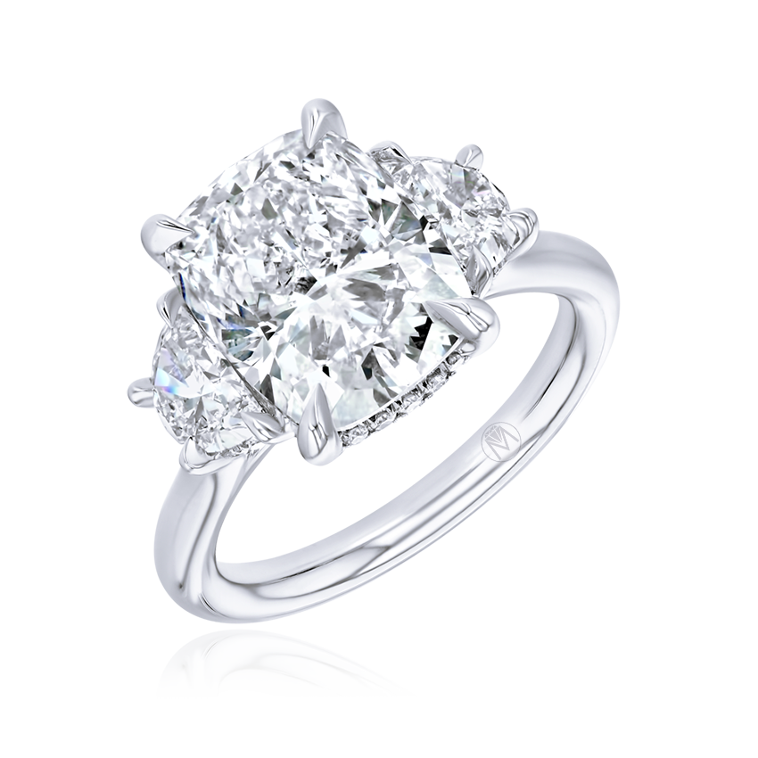 Cushion Cut with Half Moon Side Stones Engagement Ring Engagement Rings Marvels   
