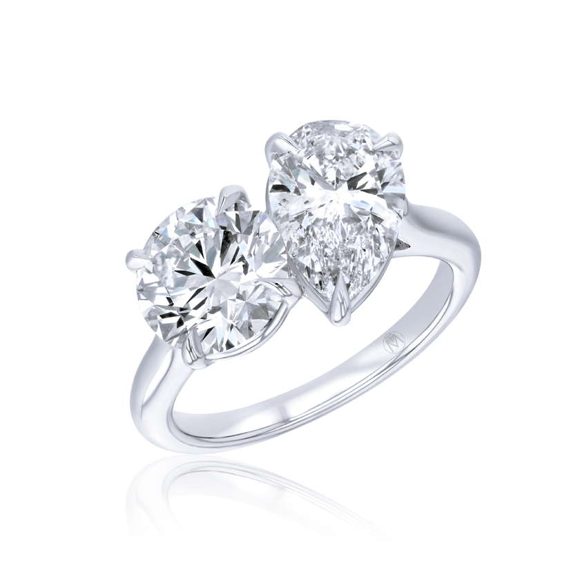 Two Stone Solitaire Diamond Ring - Round & Pear-Cut Engagement Rings Marvels    