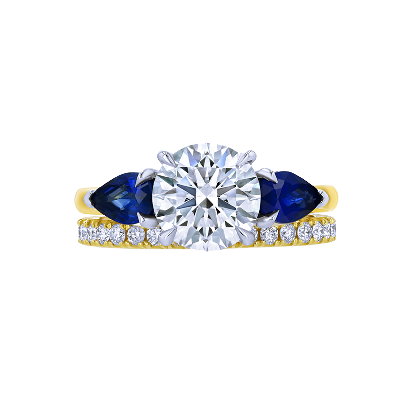 Sapphire-Sides Round Engagement Ring - Marvels Co.