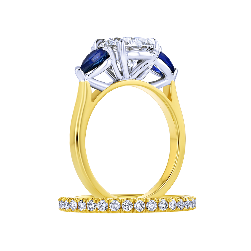 Sapphire-Sides Round Engagement Ring - Marvels Co.