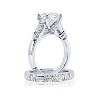 Emerald Cut Accent Round Engagement Ring - Marvels Co.