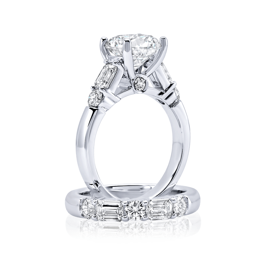 Emerald Cut Accent Round Engagement Ring - Marvels Co.