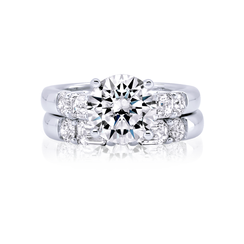 Emerald Cut Accent Round Engagement Ring - Marvels Co.