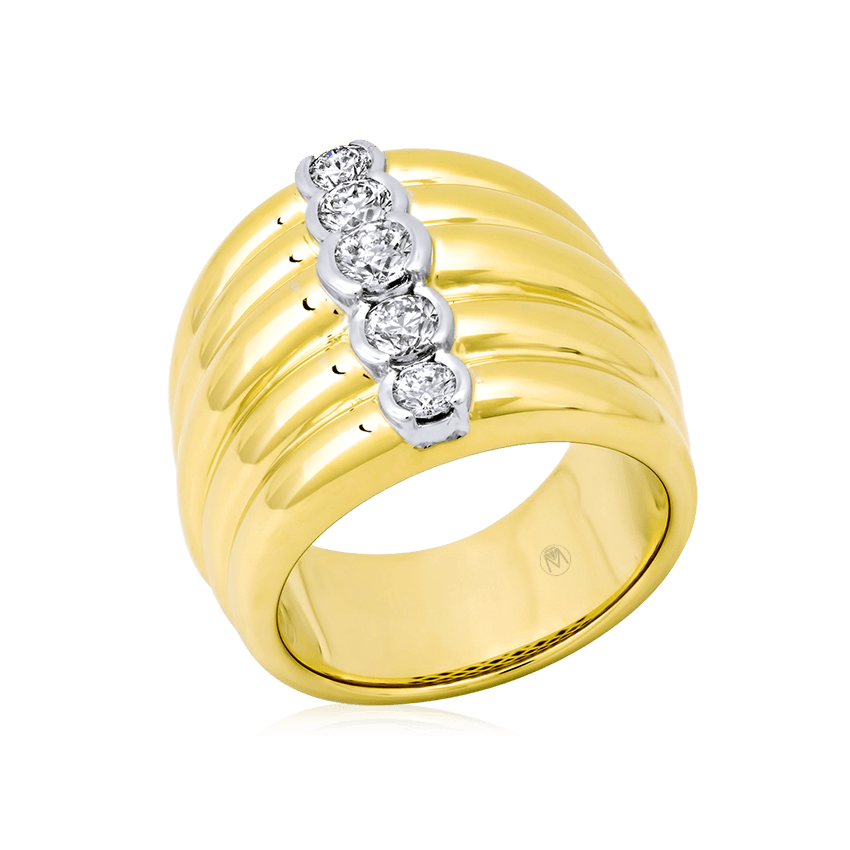 Ridged Design Wide Band Gold Ring - Marvels Co.