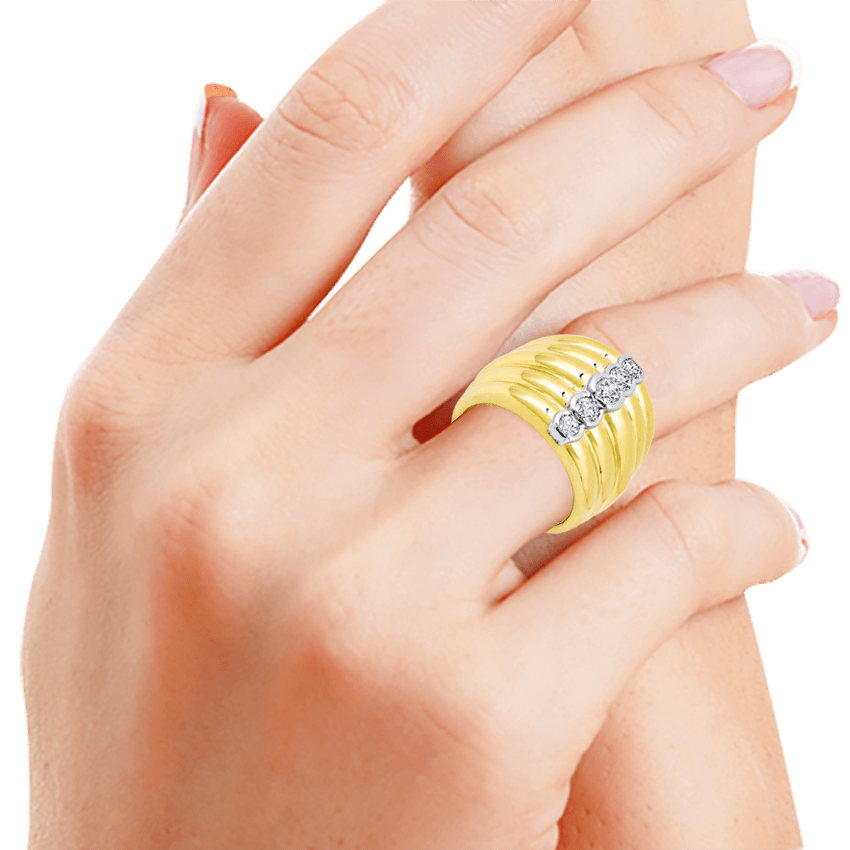 Ridged Design Wide Band Gold Ring - Marvels Co.