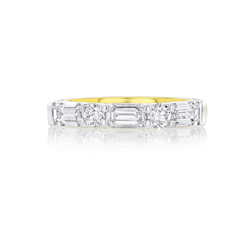 Emerald Cut & Round Diamond Wedding Band - Marvels Co.