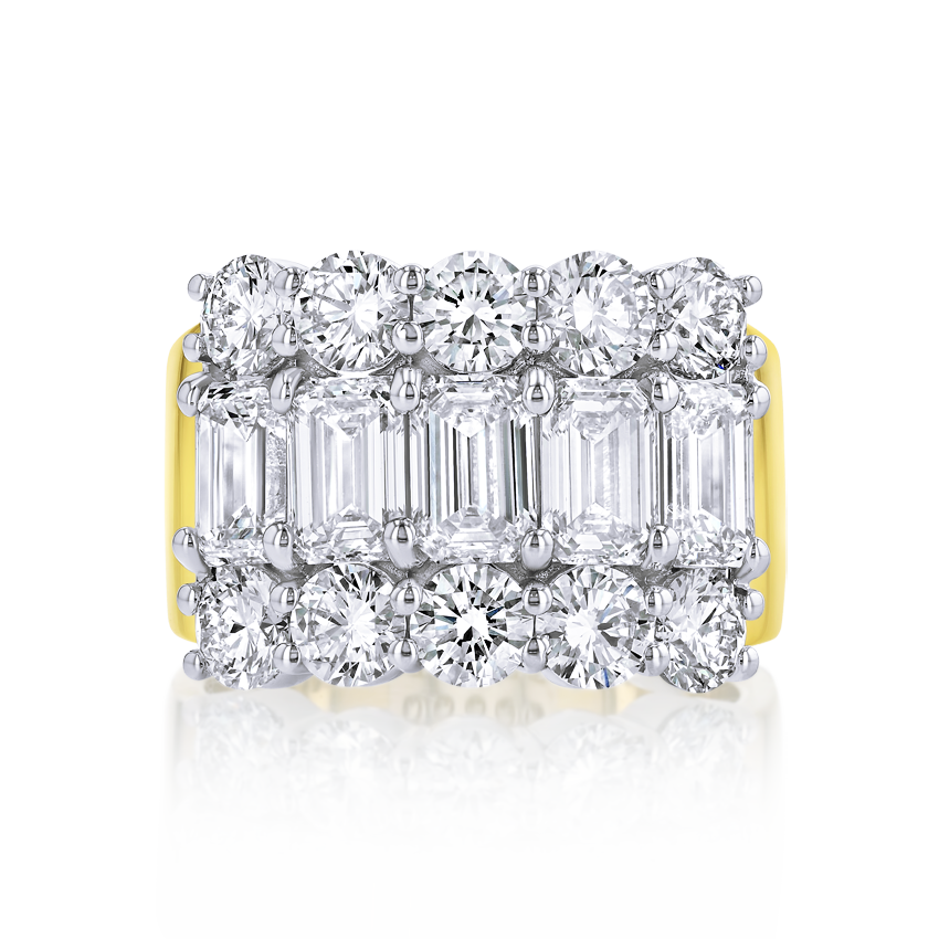 Emerald Cut & Round Wide Diamond Band - Marvels Co.