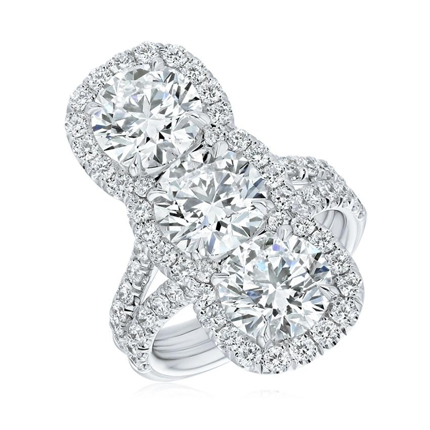 Art Deco Style 3-Stone Halo Diamond Ring - Marvels Co.