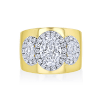 Oval 3-Stone Halo Wide Band Ring - Marvels Co.