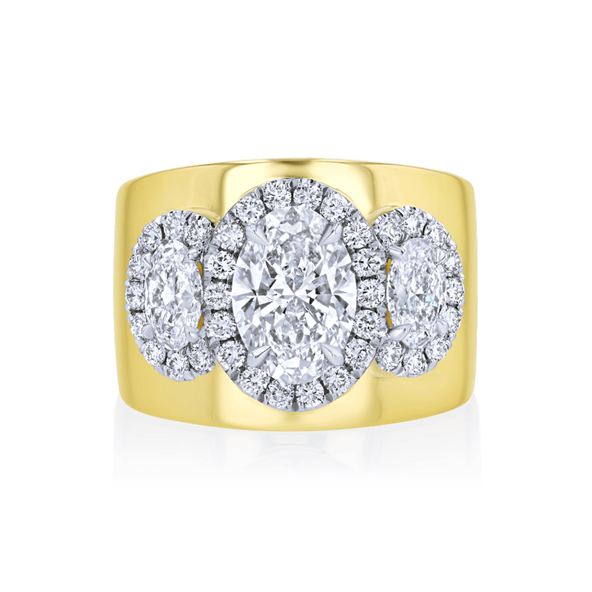 Oval 3-Stone Halo Wide Band Ring - Marvels Co.