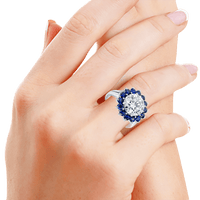 Striking Sapphire-Halo Round Diamond Ring Statement Jewelry Marvels   