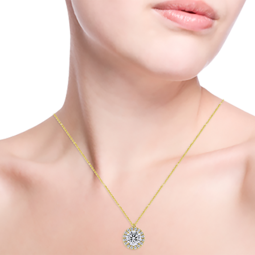 Round Diamond Solitaire Pendant Necklace with Halo Diamond Necklaces Marvels   