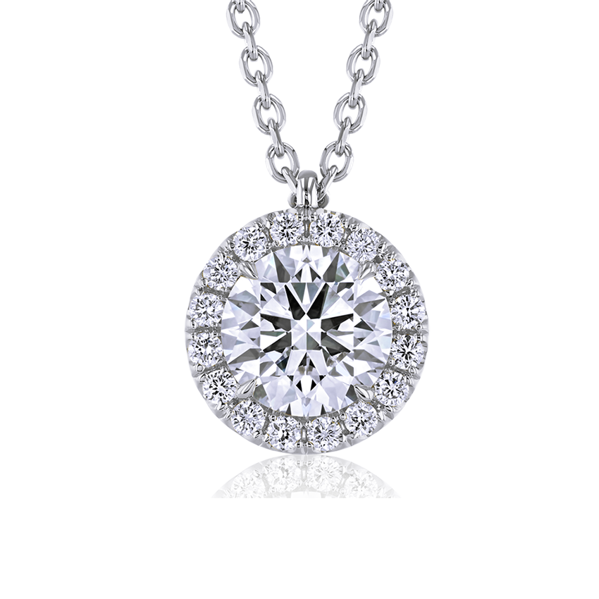 Round Diamond Solitaire Pendant Necklace with Halo Diamond Necklaces Marvels   