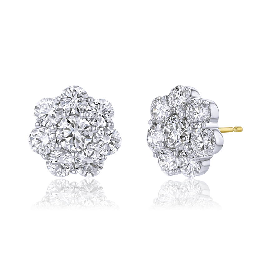 Flower Shaped Cluster Diamond Earrings - Marvels Co.