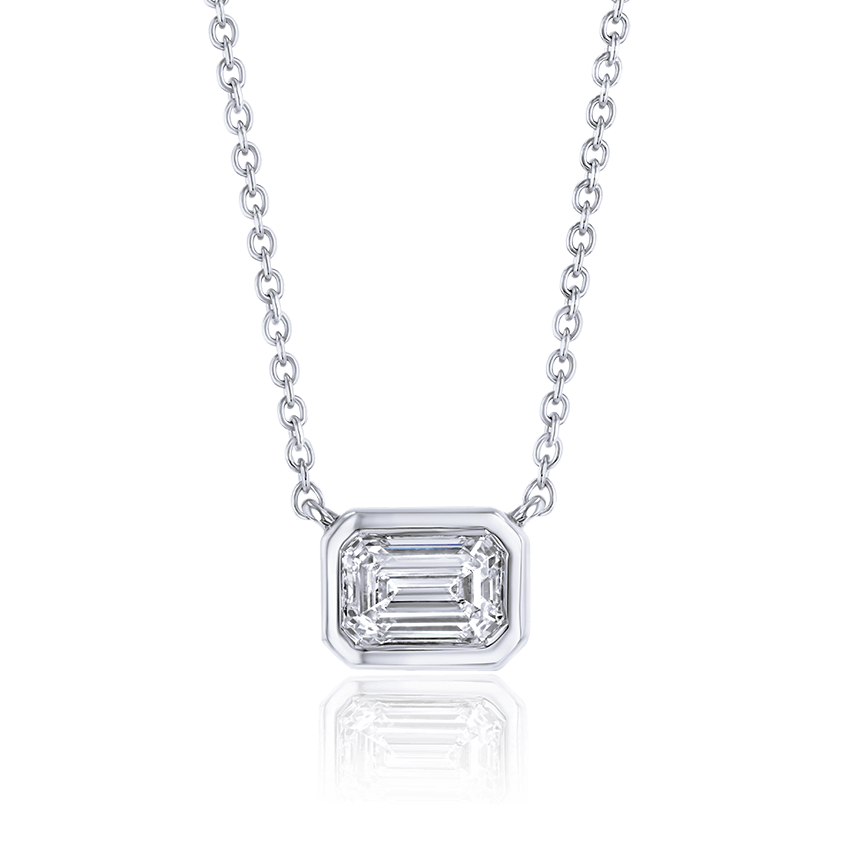 Bezel Set Emerald Cut Diamond Necklace - Marvels Co.