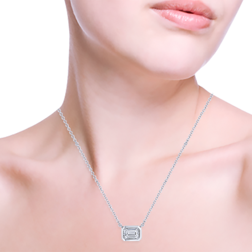 Bezel Set Emerald Cut Diamond Necklace - Marvels Co.