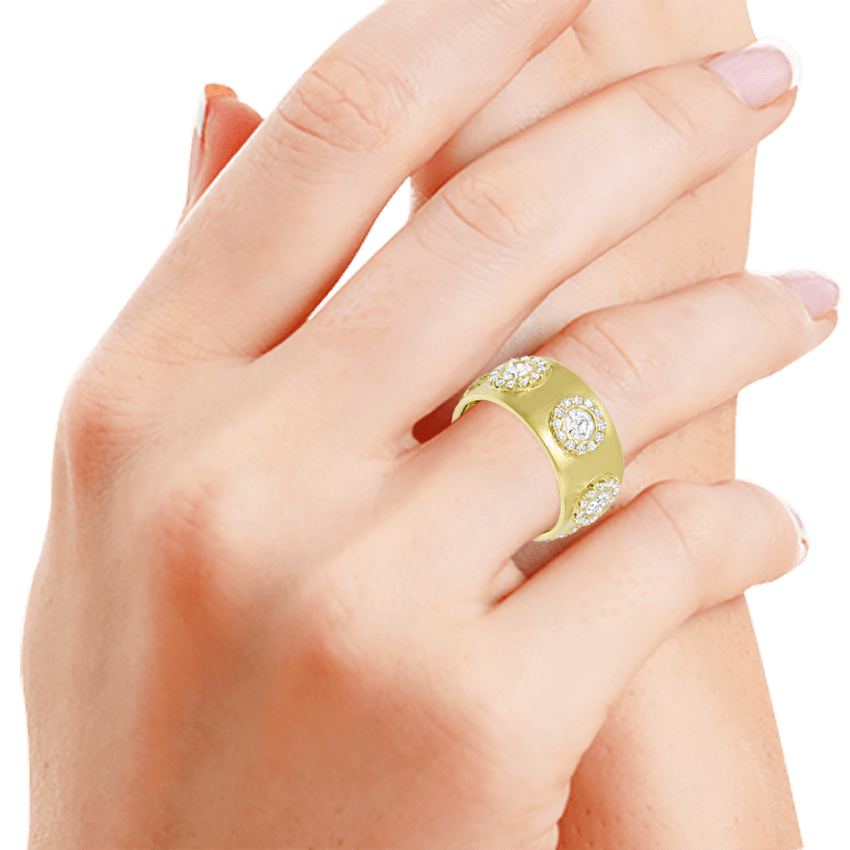 3-Stone Halo Wide Band Ring - Marvels Co.