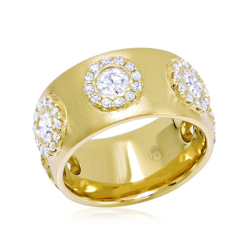 3-Stone Halo Wide Band Ring - Marvels Co.