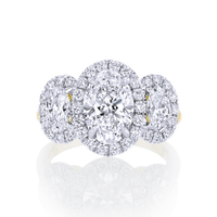 Oval 3-Stone Halo Anniversary Ring - Marvels Co.